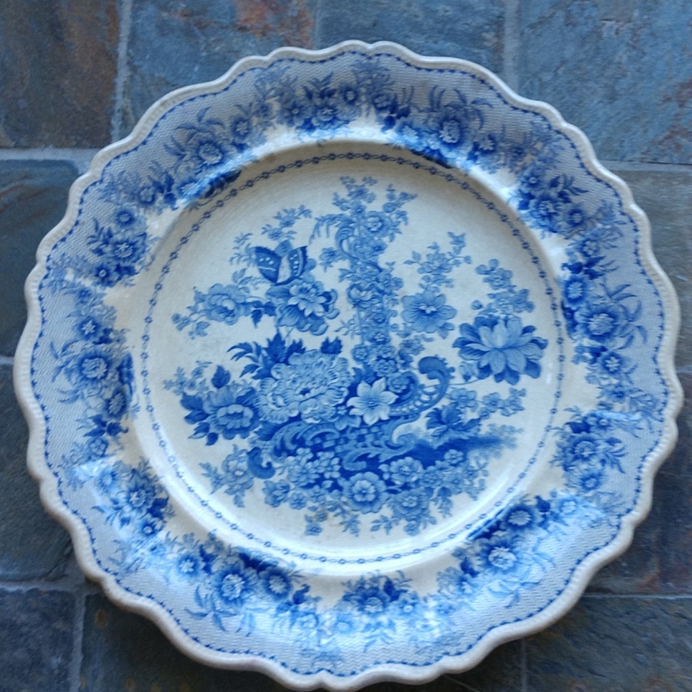 ANTIQUE Blue & Ivory "Tuscan Rose" Plate